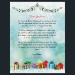 Personalized Santa Letter From North Pole<br><div class="desc">Personalize this letter from Santa with your child's name and text. This design features a string of mistletoe,  presents and misty snowflakes teal light blue background.</div>