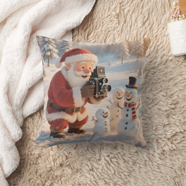 Personalized Santa Photographer & Snowman Selfie  Cushion (Blanket)