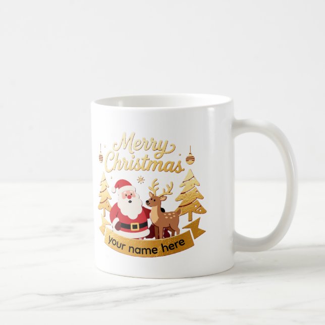 Personalized Santa & Reindeer Holiday Mug (Right)