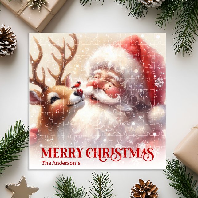 Personalized Santa Rudolph Christmas Kids Holiday  Jigsaw Puzzle (Personalized Santa Rudolph Christmas Kids Holiday Jigsaw Puzzle

)