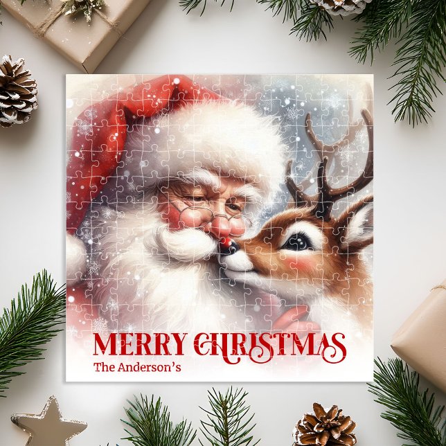 Personalized Santa Rudolph Christmas Kids Holiday  Jigsaw Puzzle (Personalized Santa Rudolph Christmas Kids Holiday Puzzle Gift

)