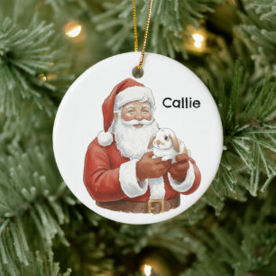 Personalized Santa with a Holland Lop Bunny Rabbit Ceramic Ornament