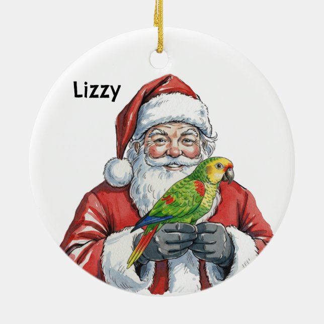 Personalized Santa with Amazon Parrot Ceramic Ornament (Back)