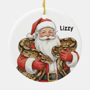 Personalized Santa with ball python snake Ceramic Ornament
