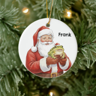 Personalized Santa with Pacman frog at Christmas Ceramic Ornament