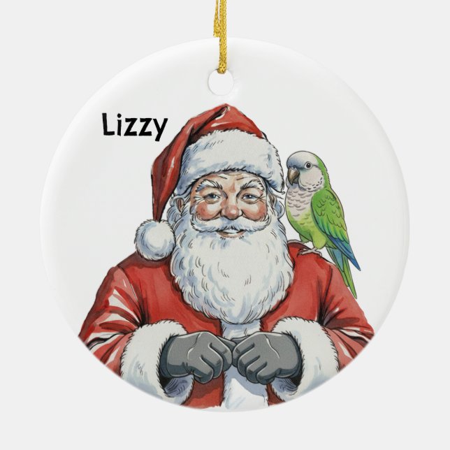 Personalized Santa with Quaker Parrot Ceramic Ornament (Back)