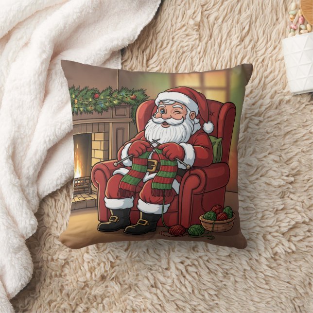 Personalized "Santa's Cozy Knitting Nook" Cushion (Blanket)