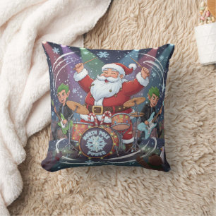 Personalized Santa's Drumming Rock Band  Cushion