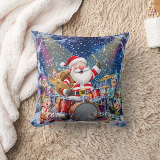 Personalized Santa's Drumming Rock Band  Cushion (Blanket)