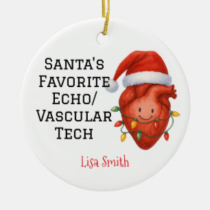 Personalized Santa's Favorite Echo/Vascular Tech Ceramic Ornament
