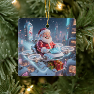 Personalized Santa's High-Tech Delivery Drone Ceramic Ornament