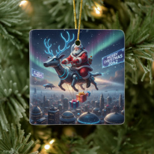 Personalized Santa's High-Tech Delivery Drone Ceramic Ornament