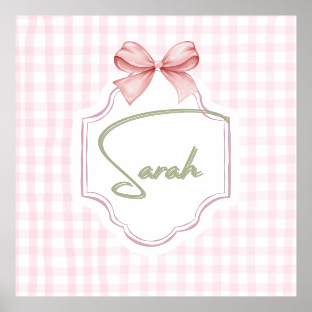 Personalized Sarah Baby Girl Nursery Bow&Gingham Poster (Front)