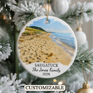 Personalized Saugatuck Ornament, Custom Michigan Ceramic Ornament