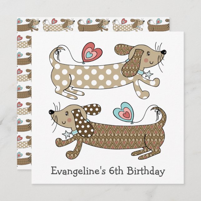 Personalized Sausage Dog Dachshund Birthday Invite (Front/Back)