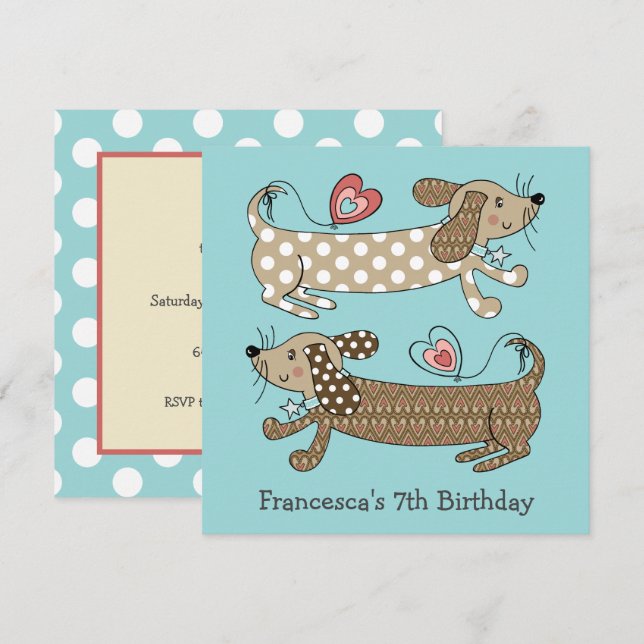 Personalized Sausage Dog Dachshund Birthday Invite (Front/Back)