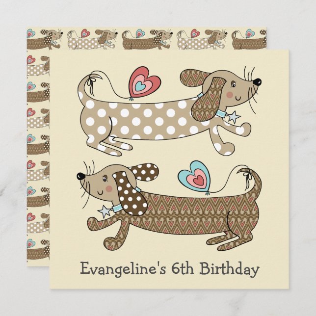 Personalized Sausage Dog Dachshund Birthday Invite (Front/Back)