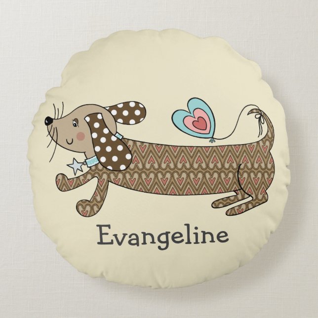 Personalized Sausage Dog Dachshund Round Cushion (Front)