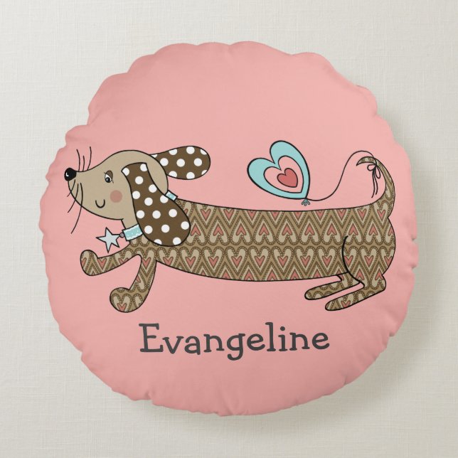 Personalized Sausage Dog Dachshund Round Cushion (Front)