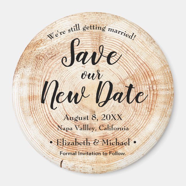 Personalized Save our New date Wood Print Wedding Magnet (Front)