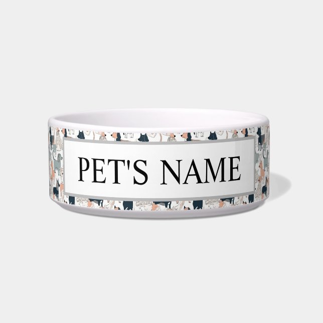 Personalized Scandi Style Ceramic Dog Bowl Cute (Front)
