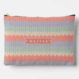 Personalized Scandinavian Pastel Knit Pattern Name Accessory Pouch