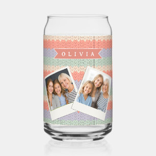 Personalized Scandinavian Pastel Knit Pattern Name Can Glass