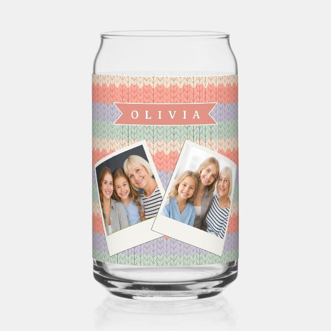 Personalized Scandinavian Pastel Knit Pattern Name Can Glass (Front)