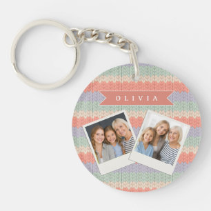 Personalized Scandinavian Pastel Knit Pattern Name Key Ring