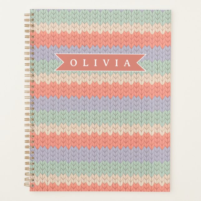 Personalized Scandinavian Pastel Knit Pattern Name Planner (Front)