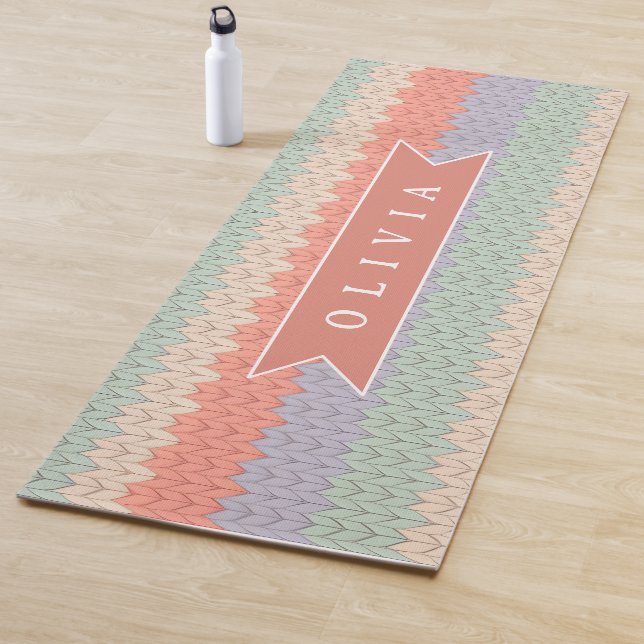 Personalized Scandinavian Pastel Knit Pattern Name Yoga Mat (In Situ)
