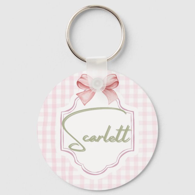 Personalized Scarlett Baby Girl Nursery Gingham  Key Ring (Front)