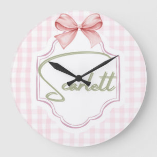 Personalized Scarlett Baby Girl Nursery Gingham  Large Clock