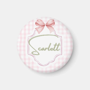 Personalized Scarlett Baby Girl Nursery Gingham Magnet
