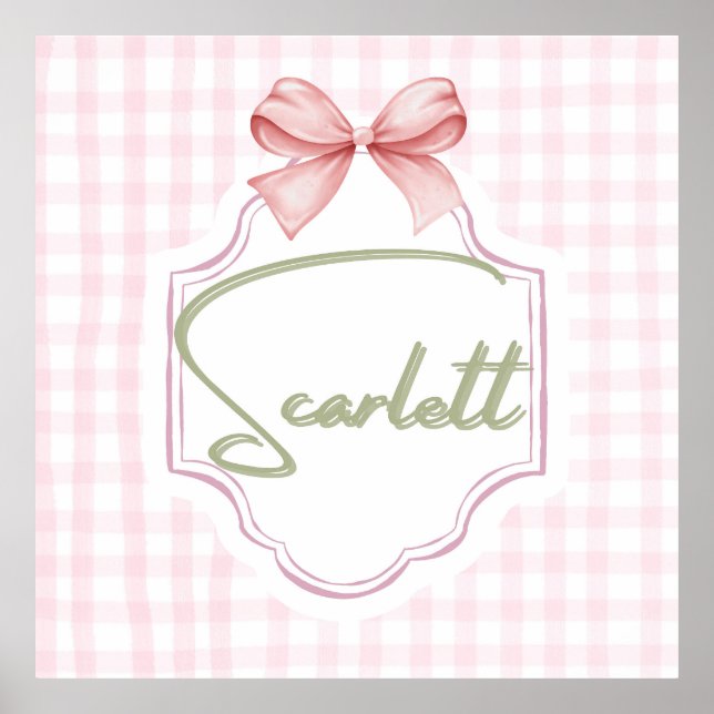 Personalized Scarlett Baby Girl Nursery Gingham  Poster (Front)