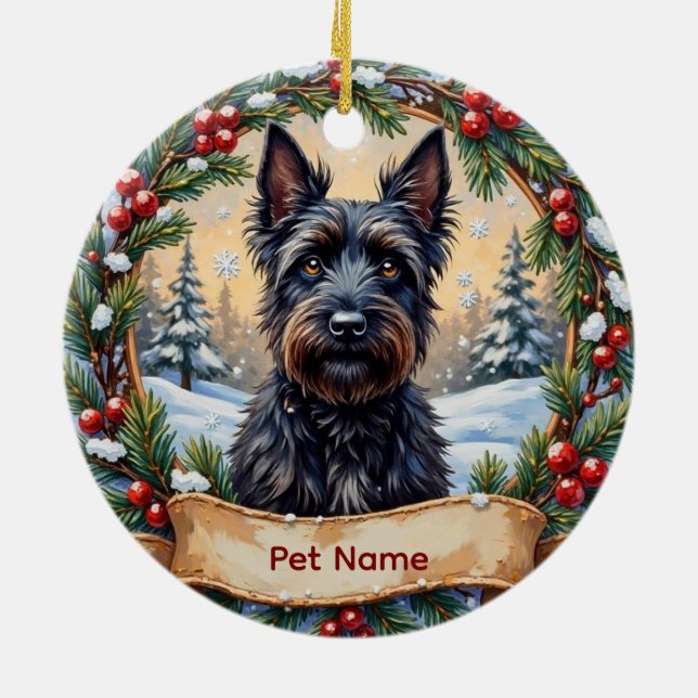 Personalized Scottish Terrier Christmas Ceramic Ornament (Back)