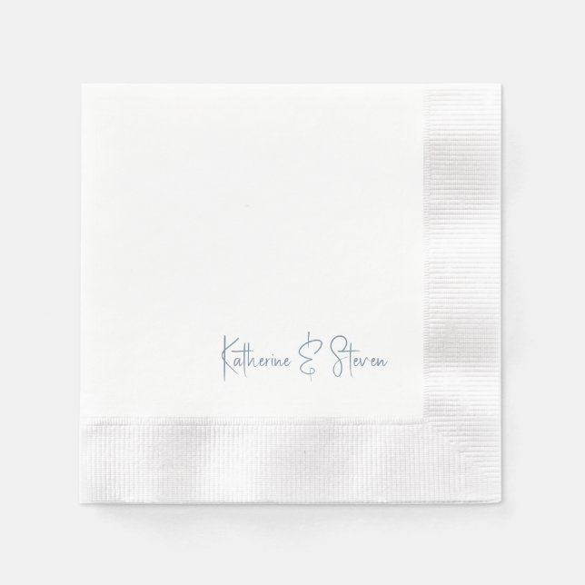 Personalized Script Blue Names Coined Wedding Napkin (Front)