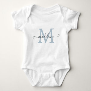 Personalized Script Name Monogram Baby Blue Baby Bodysuit