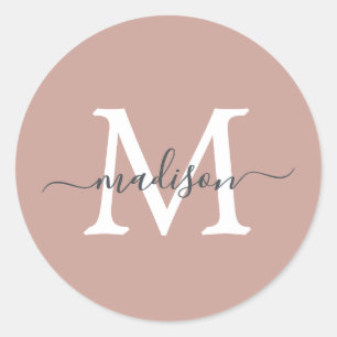 Personalized Script Name Monogram Dusty Rose Classic Round Sticker
