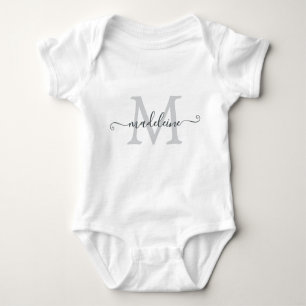 Personalized Script Name Monogram Silver Gray Baby Bodysuit