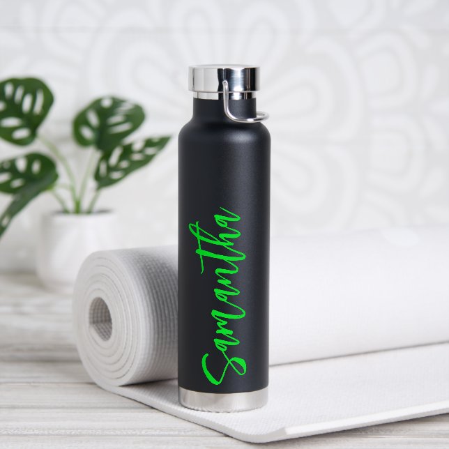 Personalized Script Your Name Neon Green Party Water Bottle (Yoga)