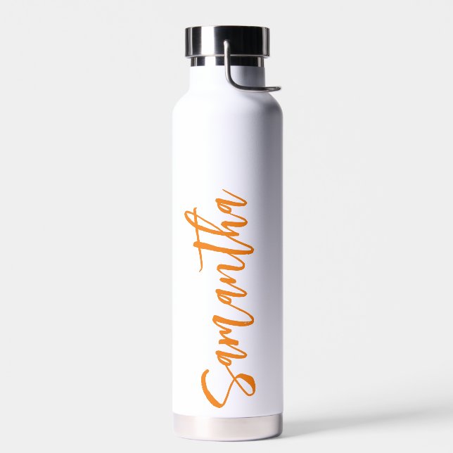 Personalized Script Your Name Party Orange Water Bottle (Left)