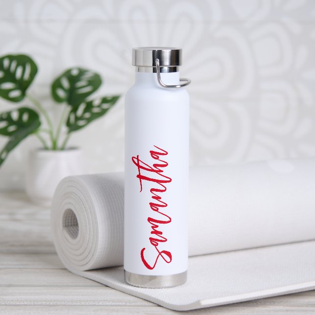 Personalized Script Your Name Party Red Water Bottle (Yoga)