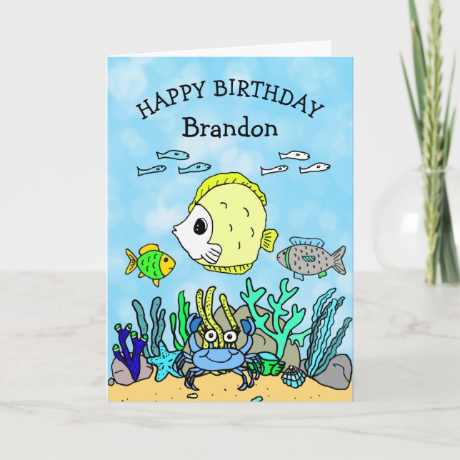 Personalized Sea Creatures  Boy's Birthday Card (Front)