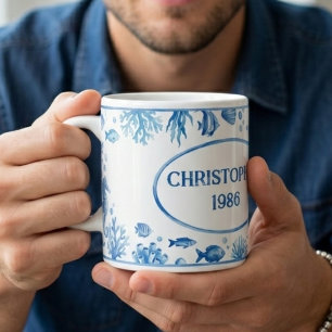 Personalized Sea Life Illustration Vintage Print Coffee Mug