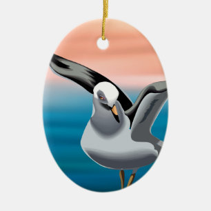 Personalized Seagull and Sunset Beach Christmas Ceramic Ornament