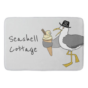 Personalized Seagull Illustration Bath Mat