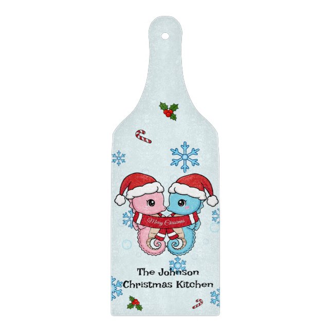 Personalized Seahorse Christmas Cutting Board (Front)