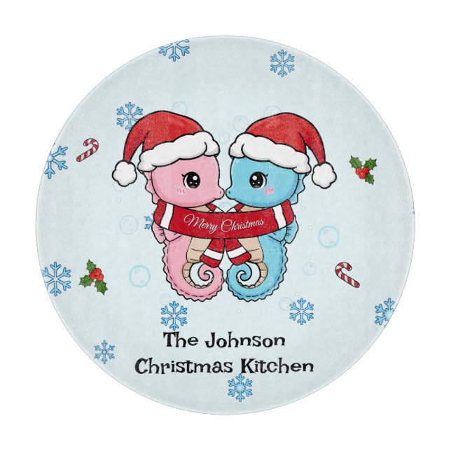 Personalized Seahorse Christmas Cutting Board (Front)