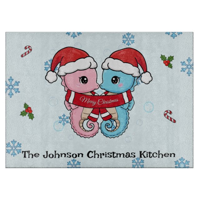 Personalized Seahorse Christmas Cutting Board (Front)